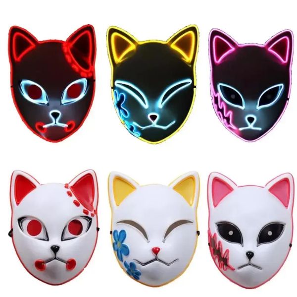 Novas máscaras de festa Demon Slayer Tanjirou Mask Sabito Mascarilla Anime Makomo Cosplay Masques Halloween Costume Mascaras LED Wholesale