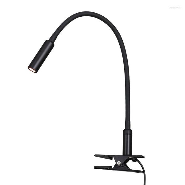 Lampada da parete Lampada da lettura Clip Morsetto da tavolo Libri MaBlack LED 3W Bianco caldo 3000K Con adattatore CA