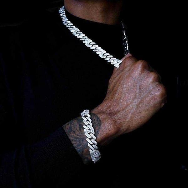 Popolare Rapper Men Prong Cuban Chain 12mm Iced Out 925 Sterling Silver Moissanite Cuban Link Bracciale