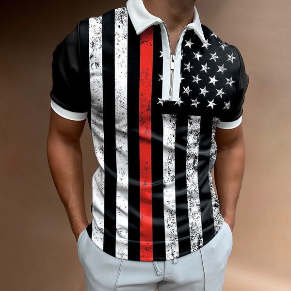 Camisetas masculinas populares Camisa pólo com gola polo manga curta casual estampada em 3D camiseta diária de verão