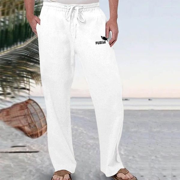 Pantaloni da uomo Estate Cotone Moda Solido Elastico in vita Sciolto Tubo dritto Capris Casual