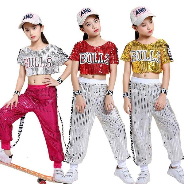 Kleidungssets LOLANTA Kinder Jazz Pailletten Tanzkostüm Kinder Hip Hop Schule Teamaktivitäten Performance Outfits T-Shirt Hosen Set 230721
