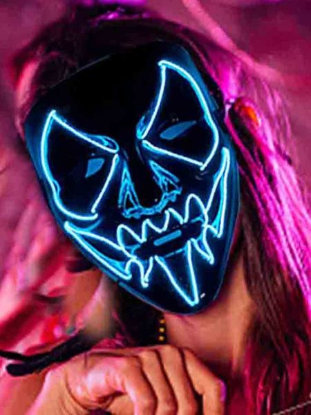 Máscaras de festa Máscara legal de terror piscando para adereços decorativos de férias LED neon brilhando na noite escura 230721