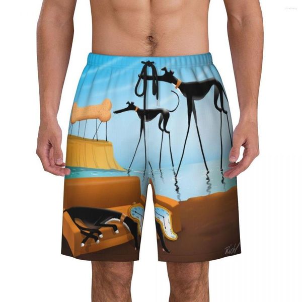 Shorts Masculino Salvador Dali Greyhound Lurcher Swim Trunks Mens Quick Dry Board Whippet Sighthound Dog Art Maiôs Boardshorts