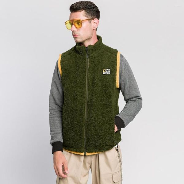 Felpe con cappuccio da uomo Felpa con cappuccio Pannello a contrasto Inverno autunno e tasca con cerniera Gilet in pile di agnello Ispessito Cappotto superiore caldo