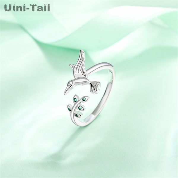 Uini-Tail Hot Selling Novo 925 Prata Tibetana Requintado Colibri Ramo Anel Aberto Moda Tendência Dinâmica Jóias de Alta Qualidade