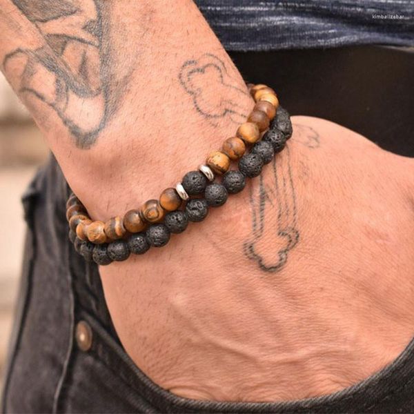 Strang 5 PCS2 Teile/satz Paare Distanz Armbänder Männlich Schwarz Lava Stein Perlen Armband Weiblichen Holz Charme Männer