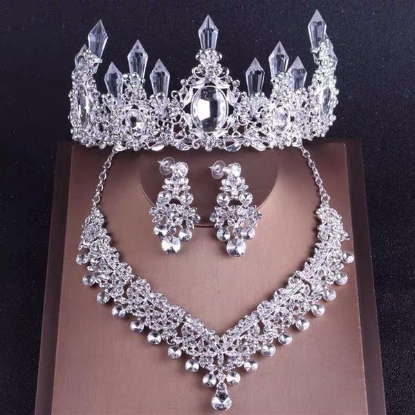 Krone Halskette Ohrring Set Hochzeit Braut Kopfschmuck Weiß Kristall Säule Strass Frau Mode Accessoires Passende Party Pro269h