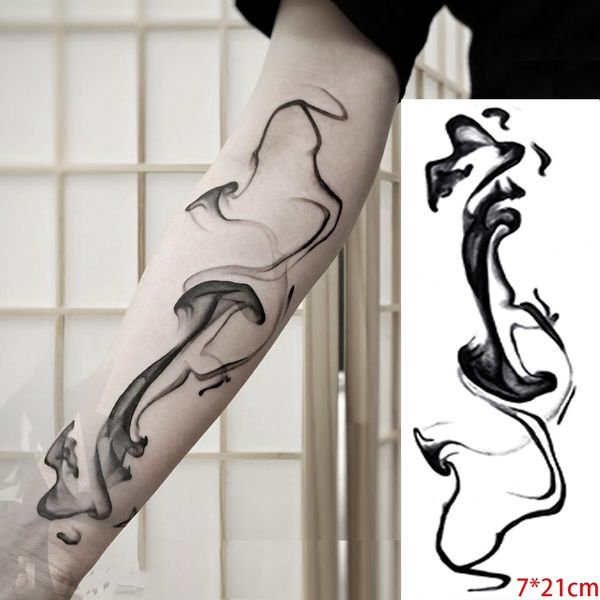 Autoadesivo del tatuaggio temporaneo impermeabile Disegno astratto nero Acqua cinese e inchiostro Tatto finto Flash Tatoo Body Art per donna Uomo