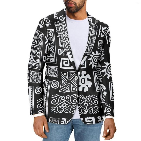 Herrenanzüge Polynesian Tribal Samoan Totem Tattoo Samoa Drucke Stil Mode Slim Anzug Jacke Casual Business V-Ausschnitt Blazer Mantel