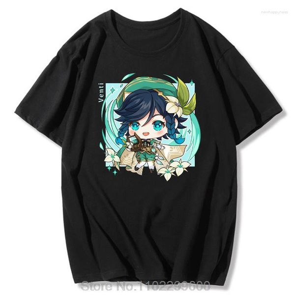 Camisetas masculinas Venti Shirt Feminina Estética Genshin Impact Graphic Tees Summer O-neck Algodão Casual Barbatos Merch Print Tops