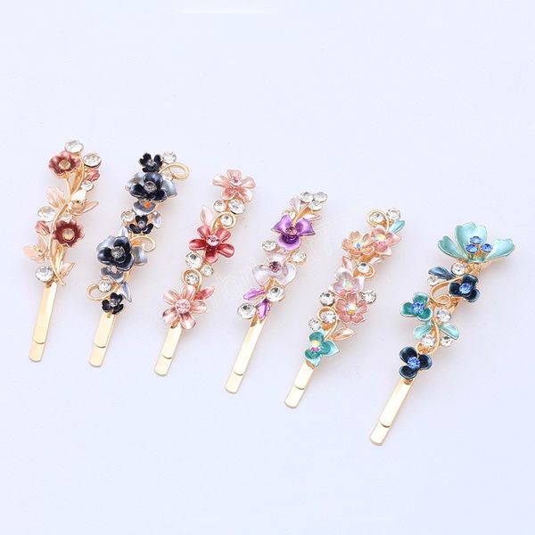 Moda Flor Espumante Strass Presilha de Cabelo Duckbill Hairpin Hairpin Franja Presilha Lateral Acessórios para o Cabelo Acessórios para a Cabeça