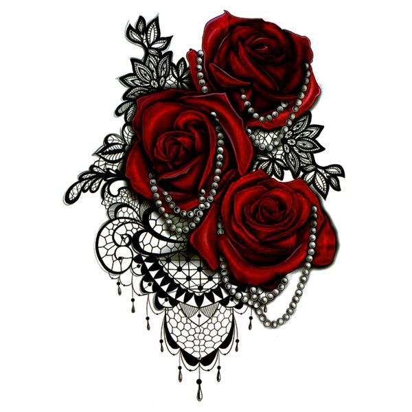 Grande Rosa Rossa Impermeabile Tatuaggi Temporanei uomini tatuajes temporales collana harajuku tatuaggio finto corpo feminino seleeve tatoo