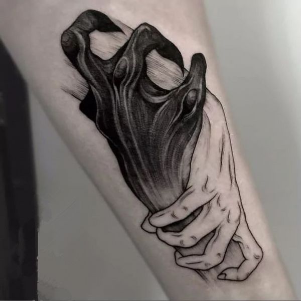 Tatuaje temporal a prueba de agua pegatina demonio negro mano agitar las manos Flash tatuaje falso brazo pierna arte corporal para Mujeres Hombres