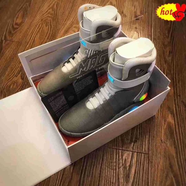 2023 Venta limitada Cordones automáticos Zapatos Air Mag Sneakers Marty Mcfly's air mags Led Back To The Future Glow In The Dark Grey Mcflys Man UK 6-12