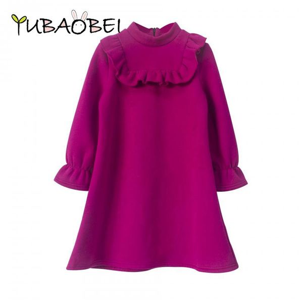 Dickes Samt Mädchen Kleid 2023 Herbst Winter Teen Mädchen Warme Fleece Lila Sweatshirt Kleider Kinder Rüschen Prinzessin Party Kleider