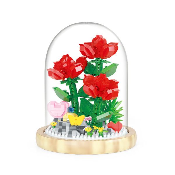 Blocs de construction rose éternelle Bouquet de fleurs Fleur jouet fille série Saint Valentin cadeau d'anniversaire