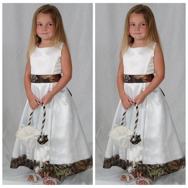Vestido branco com flores camufladas para meninas para casamento no campo manga curta joia vestido de festa para meninas para ocasiões especiais281v