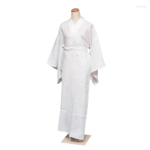 Abbigliamento etnico Donne giapponesi Kimono Yukata Accessori con punta e colletto Nucleo Colore bianco Tessuto di cotone Sottolineatura Lunghezza 125 cm