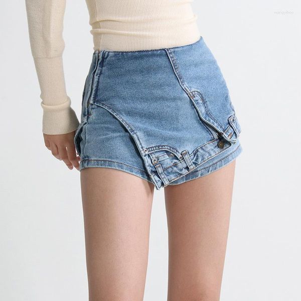 Frauen Jeans 2023 Straße Hipster Hohe Taille Schößchen Unregelmäßigen Spleißen Rock Hosen Denim Casual Mini Frauen