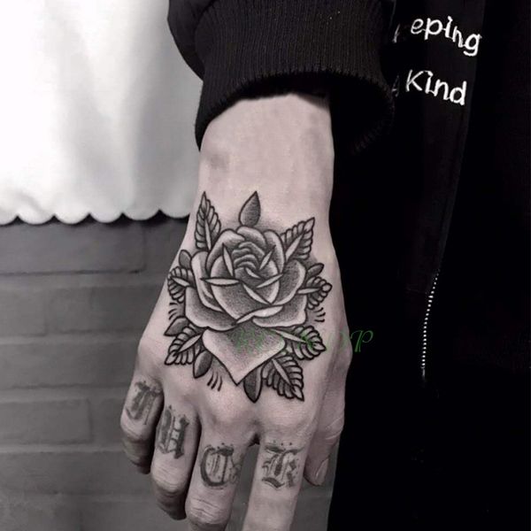 Adesivo de tatuagem temporária à prova d'água Rosa Flor Mão nas costas tatuagem Art flash tatoo tatuagens falsas para mulheres e homens