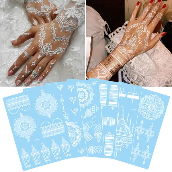 Weiße Spitze Schmuck temporäre Tattoo Aufkleber wasserdicht indische Henna Tattoo Body Art Tattoo Aufkleber Braut Hochzeit Spitze Blume