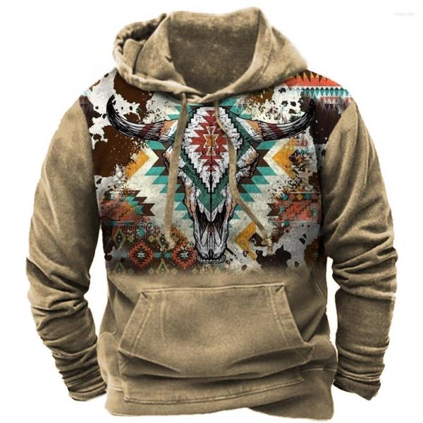 Felpe con cappuccio da uomo 2023 Felpa con cappuccio invernale Retro Tops Harajuku Ethnic Wind Pattern Pullover Shirt Street Felpa con cappuccio casual oversize allentata