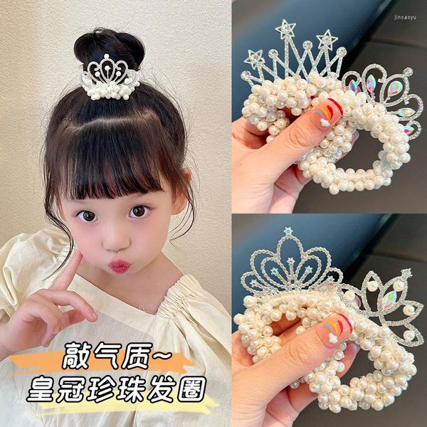 Haarschmuck H10 Mode Kinder Perle Krone Prinzessin Bands Mädchen Kopf Seil Elastische Gummi Nette Ring Kopfschmuck