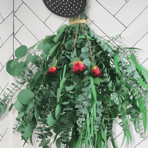 Dekorative Blumen, 33 Stück, Mischung aus getrockneten Eukalyptus-Stielen, konservierte Rosenblätter, Blumensträuße für Vase, Blumen, Grün, Duft, Heimdekoration