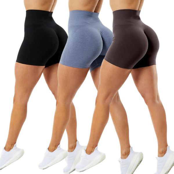 Conjunto de 3 shorts femininos Amplify Shorts feminino para treino de cintura alta para yoga, levantamento de bumbum, shorts fitness, corrida, esportes, sem costura, shorts de ginástica 230721