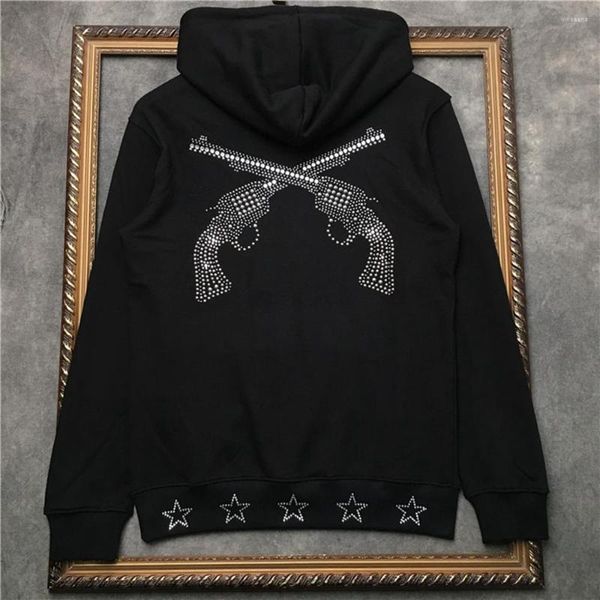 Erkek Hoodies Pamuk Fermuar Rhinestone Çift Silah Beş Noktalı Yıldız Baskı Sweatshirt Erkek Süveter DD | 41935D528