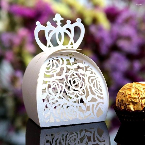 Embalagem para presente 12 pçs oco coroa de renda rosa caixa de doces festa casamento suprimentos 5 4,6 7 cm para chocolate