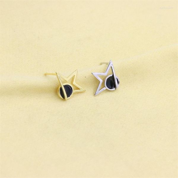 Brincos Stud ZFSILVER Lovely Simple Fashion Real 925 Sterling Silver Coreano Black Star Joias Para Mulheres Charm Party Gift Girls