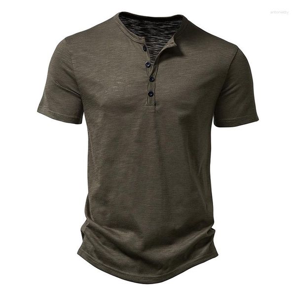 Herren T-Shirts Herren Distressed Henley Vintage Kurzarmhemd Männer Casual Button Down Washed T-Shirts Tee Homme XXL