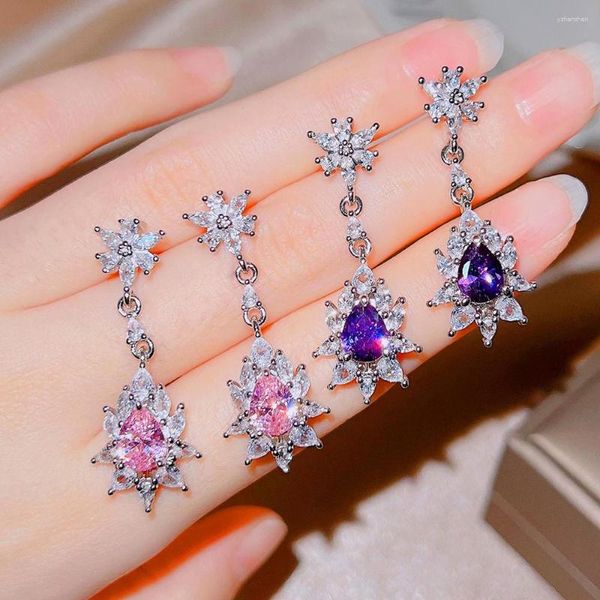 Boucles d'oreilles WPB Advanced femmes rose brillant gouttelette violet femme bijoux de luxe brillant Zircon Design fille cadeau fête