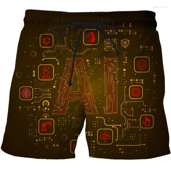 Shorts Masculino Homens/Mulheres Tecnologia AI Dados Padrão Impresso em 3D Verão Surf Praia Secagem Rápida Férias Streetwear Board