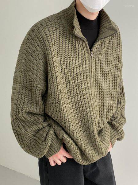 Erkek Sweaters C Y Stand Yakası Örme HARDIGAN Sonbahar Düz Renk Temel Çok Sökü Gevşek Kaziye Koreli Moda Erkek Üstler 9A5360