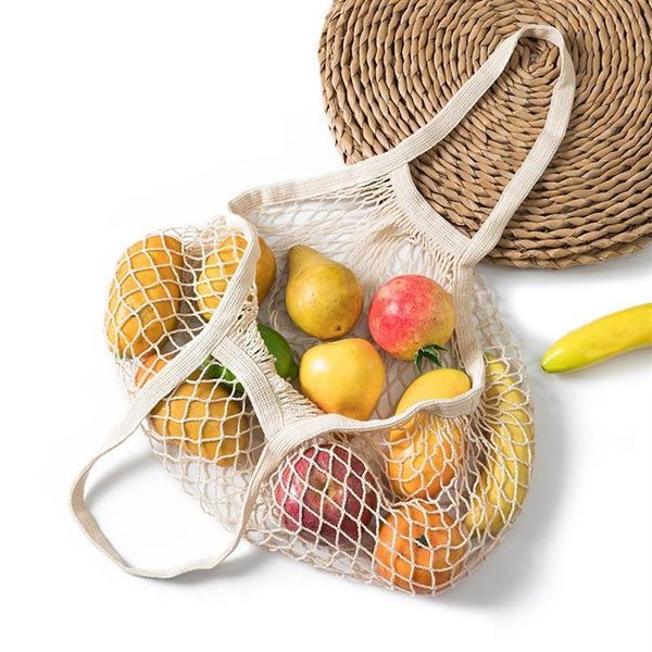 Sacos de armazenamento Bolsa de rede portátil Rede de compras para frutas Legumes lavável Bolsa ecológica de algodão dobrável 260O