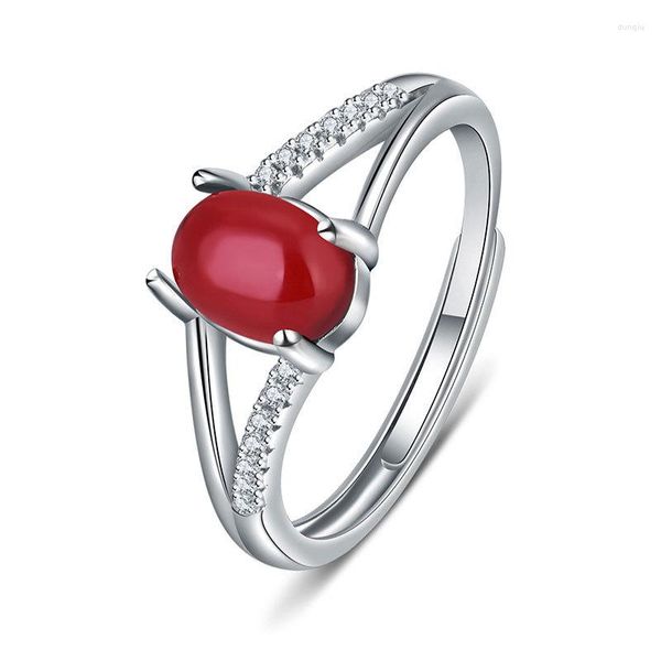 Cluster Rings Retro 925 Silver Jewelry Created Zircon Red Gemstone Open Finger Ring Accessory For Women Wedding Engagement Promise Party