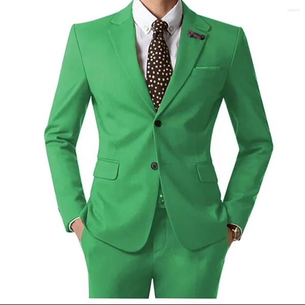 Abiti da uomo Verde Doppiopetto Risvolto Business Meeting Matrimonio Sposo Personalizzazione Cappotto Mutanda Disegni Abito da uomo Slim Fit Skinny