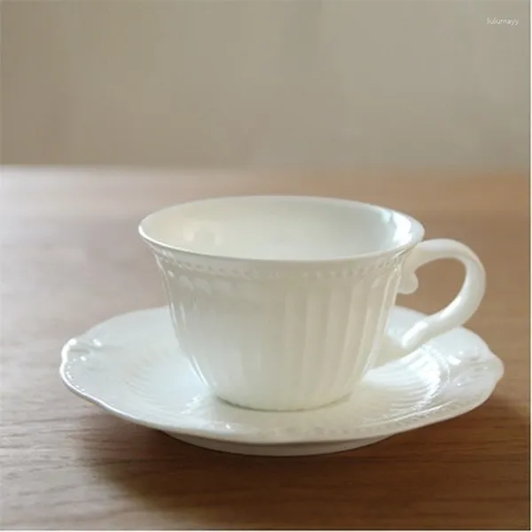 Tassen Untertassen Weiß Geprägtes Porzellan Tazas Cafe Tasse Und Untertasse Keramik Cappuccino Vintage Latte Türkischer Tee Tazze Niedlich