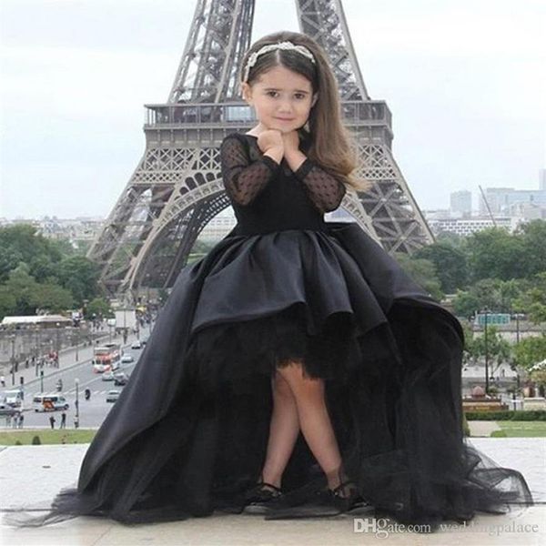 Черные театрализованные платья для маленьких девочек с длинным рукавом Привет, платья с низким цветом для девочек детские платья на день рождения25165156254i