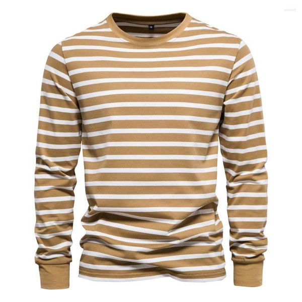 T-shirt da uomo di alta qualità 2023 primavera casual T-shirt a maniche lunghe in cotone a righe top girocollo camicia pura