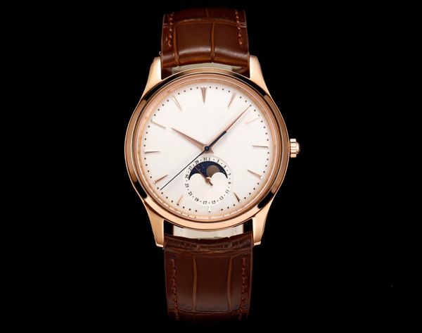 Rose Gold Moon Phase Master Series, orologio di lusso, quadrante fasi lunari, con cinturino in pelle di coccodrillo, movimento 925/1, diametro 39mmX9.9mm 1:1 riproduzione restauro