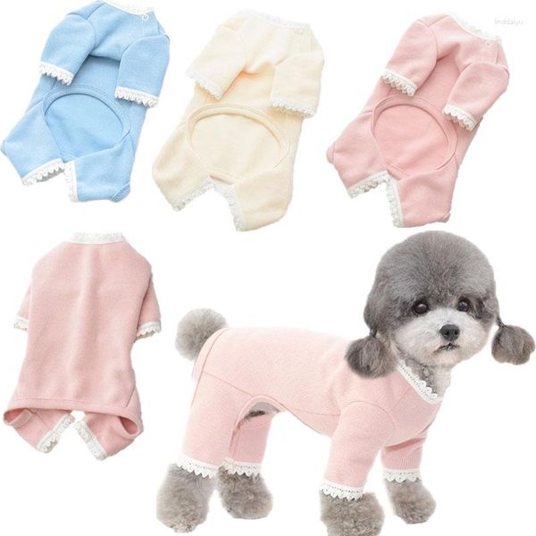 Köpek giyim saf pamuklu giysiler mavi pembe bej dantel hoodies kedi köpekleri ceket tulum pijamaları küçük chihuahua bichon tulum