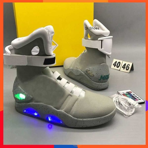 2023 NOVO Tênis Air Mag Marty Mcfly's air mags Led Shoes Back To The Future 2 Light Up Auto Laces Sapatos outdoor autênticos masculinos brilham no escuro com caixa original cinza vermelho