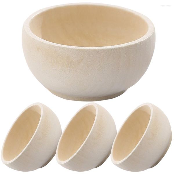 Set di stoviglie 4 pezzi Piccola ciotola di legno Materiale artigianale Ciotole Mini Decor Posate e artigianato fai-da-te per bambini Giocattoli incompiuti