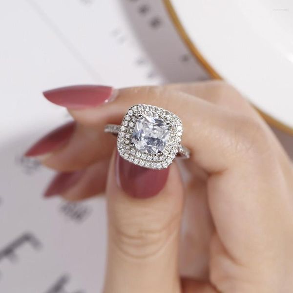 Cluster Rings 6 Style Real 925 Sterling Silver Finger Jewelry Luxury Eternal White Sapphire Wedding Anello di fidanzamento per le donne