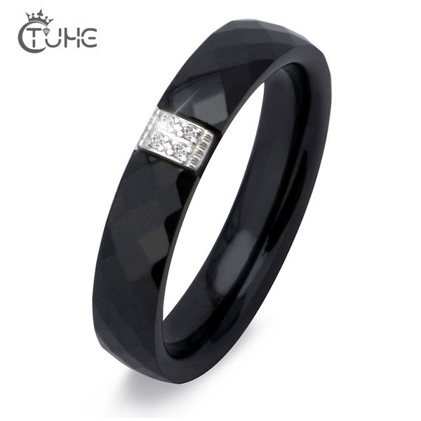 Unieke Keramische Zwarte Ringen Vrouwen 4mm Witte Ring Voor Vrouwen India Stone Crystal Comfort Trouwringen Engagement Merk Sieraden