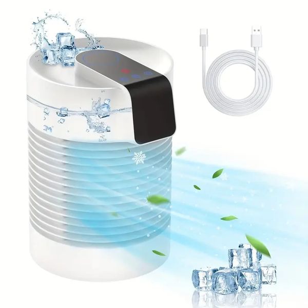 1pc Ventola di Raffreddamento ad Acqua Ventola di Raffreddamento dell'Aria, Condizionatore d'Aria Portatile, Umidificatore, Purificatore 4 in 1 Raffreddatore Evaporativo con 3 Velocità, Mini Ventola da Tavolo di Raffreddamento USB AC per Camera da Letto